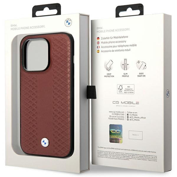 Funda BMW BMHMP14L22RFGR iPhone 14 Pro 6.1" burdeos/burdeos Piel con diseño de diamantes MagSafe