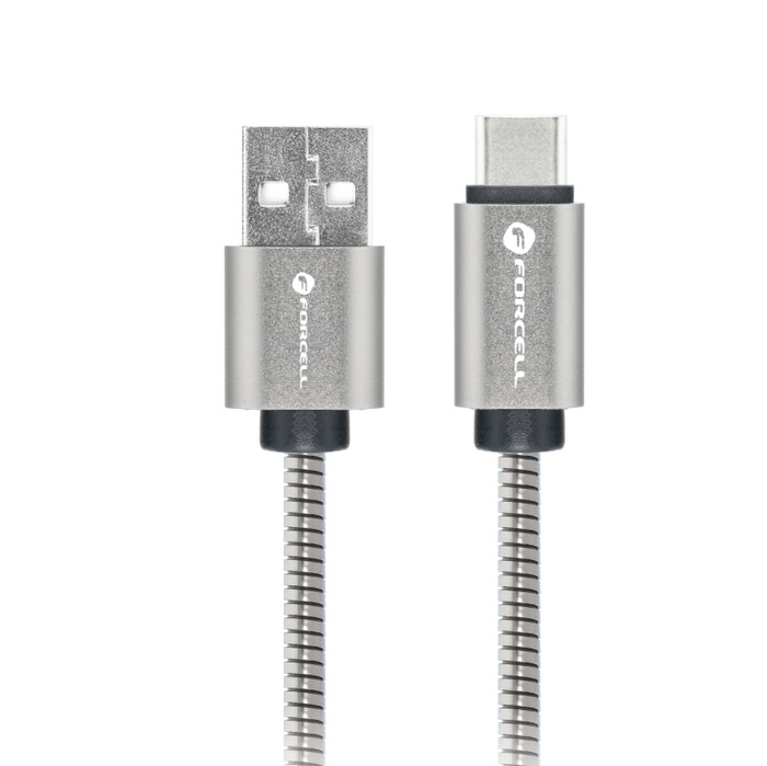 Kabel USB A do USB C Forcell F-Energy QC4.0 3A 66W Metal 2 m C234 srebrny