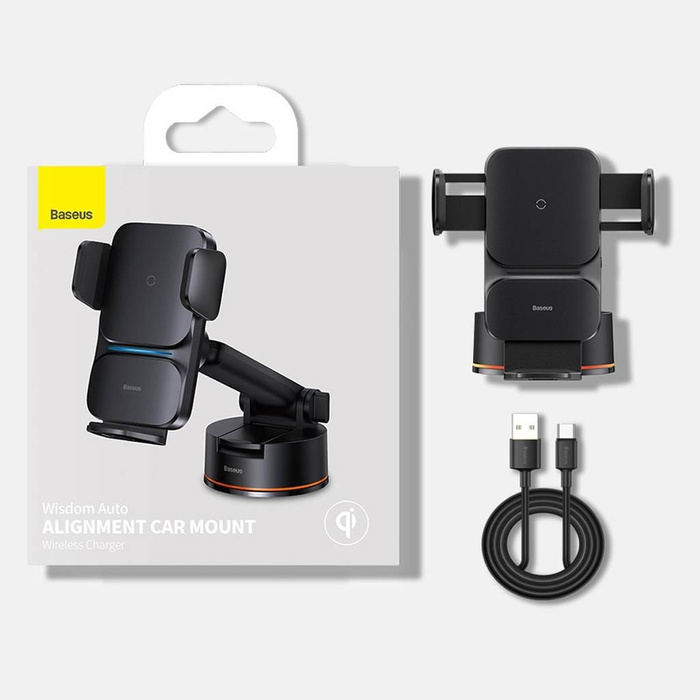 Baseus Wisdom caricatore a induzione supporto per telefono da auto sul cruscotto (ventosa) nero