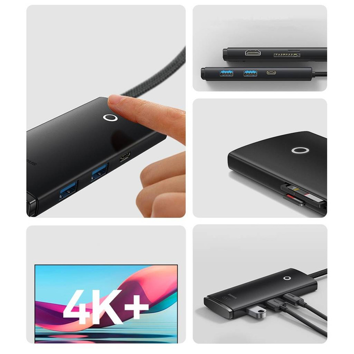 Baseus Lite Series multifunkční HUB USB typu C - 2 x USB 3.0 / USB typu C / HDMI 1,4 / SD / TF černý (WKQX050001)