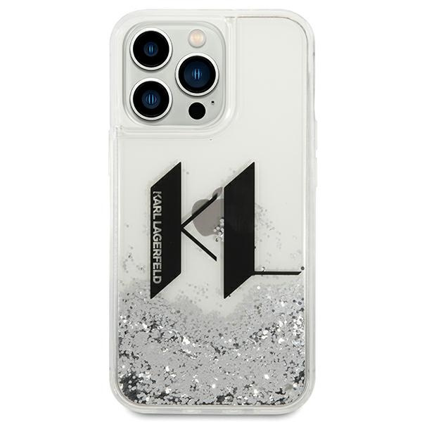 Case Karl Lagerfeld iPhone 14 Pro 6.1" silver/silver hardcase Liquid Glitter Big KL