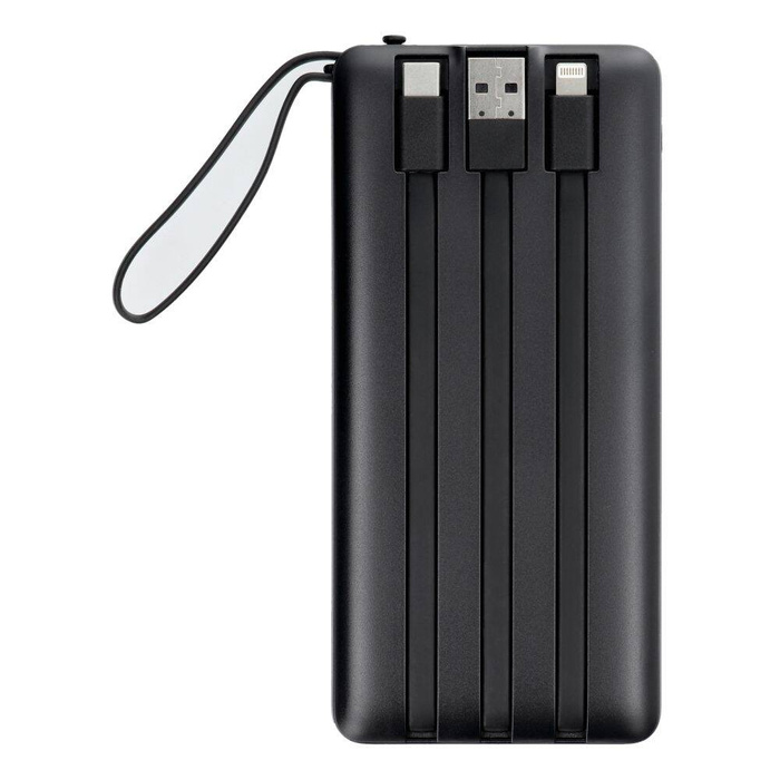 Powerbank Veger C10 (W1116) 10000 mAh z wbudowanymi kablami Micro USB / Typ C / Lightning czarny