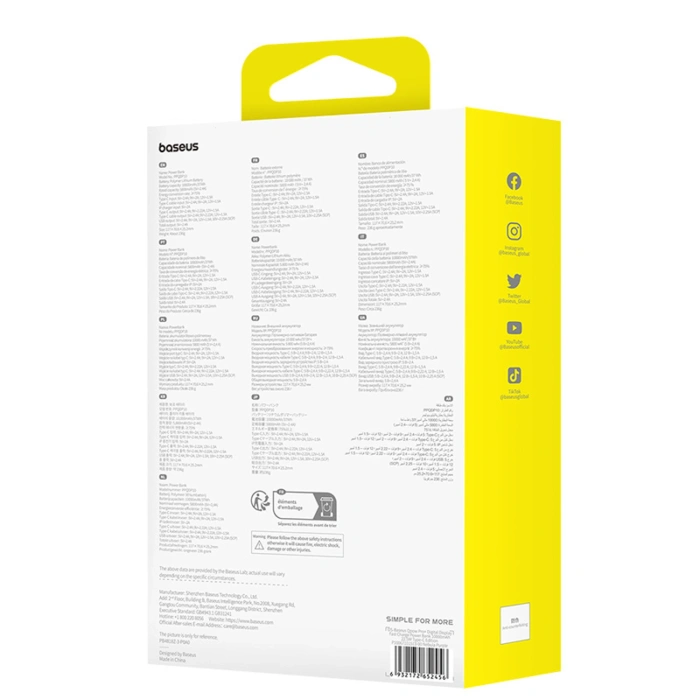 Powerbank Baseus Qpow Pro+ 10000mAh 22.5W z wbudowanym kablem USB-C z wyświetlaczem - fioletowy