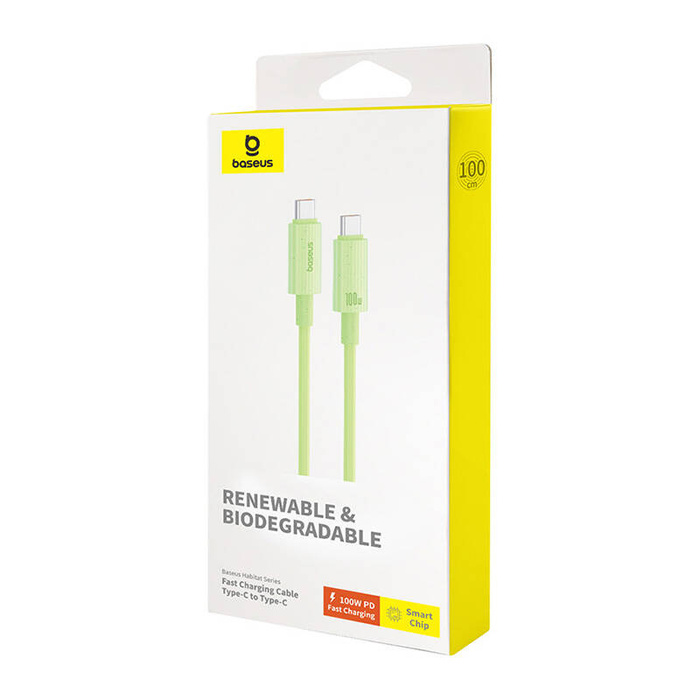 Kabel szybko ładujący Baseus USB-C do USB-C Habitat Series 100W, 1m (zielony)