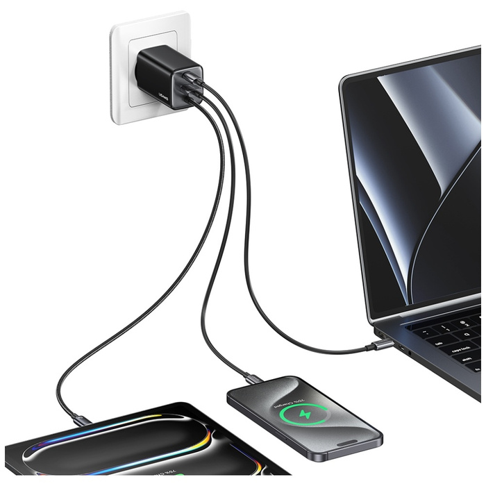 Ładowarka sieciowa USAMS JC Series CC266 65W GaN Fast Charger 2xUSB-C 1xUSB-A czarny