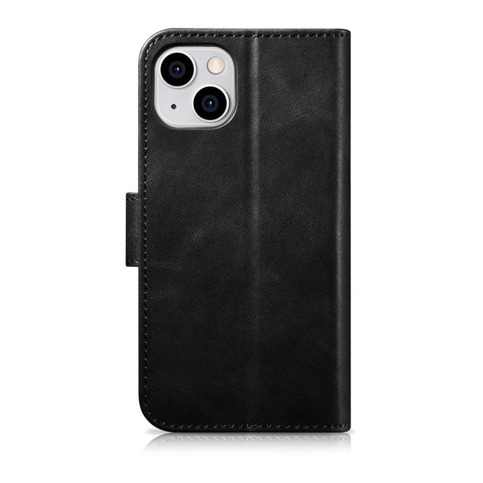 iCarer Oil Wax Wallet Case 2in1 Hülle iPhone 14 Leder Flip Cover Anti-RFID schwarz (WMI14220721-BK)