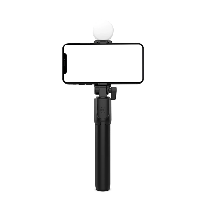 Selfie-Stick WH1YXS Teleskopstativ 1 m mit runder Lampe und Telefonhalter – Schwarz