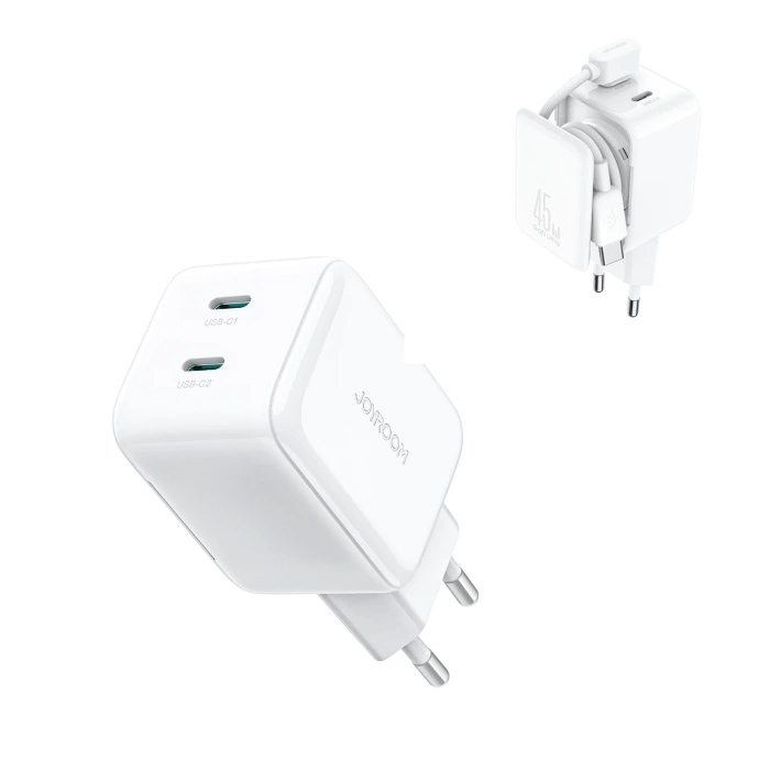 Joyroom JR-TCL05 45W GaN Wall Charger with Cable Organizer - White