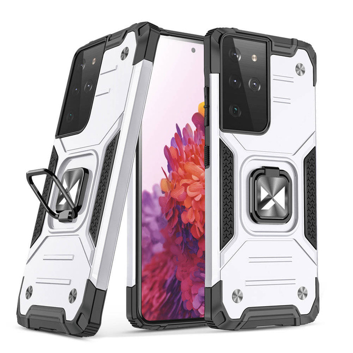 Wozinsky Ring Armor coque hybride robuste + support magnétique pour Samsung Galaxy S22 Ultra argent