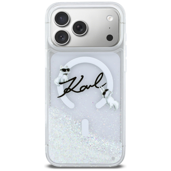 Etui Karl Lagerfeld Liquid Glitter Karl  Script Logo MagSafe do iPhone 17 Pro Max przezroczysty