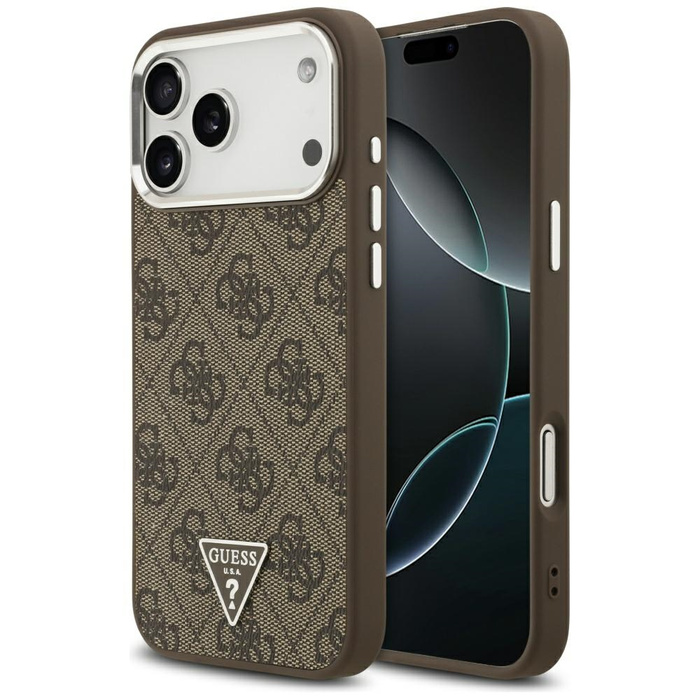 Etui Guess 4G Triangle Logo MagSafe do   iPhone 17 Pro Max brązowy srebrny