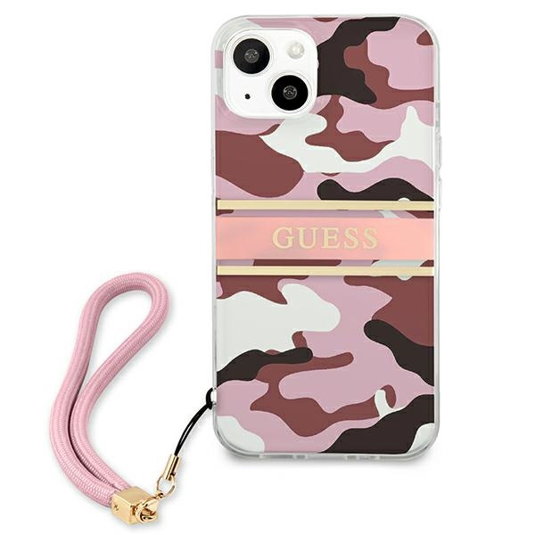 Hülle GUESS Apple iPhone 13 Camo Strap Collection Pink Hardcase