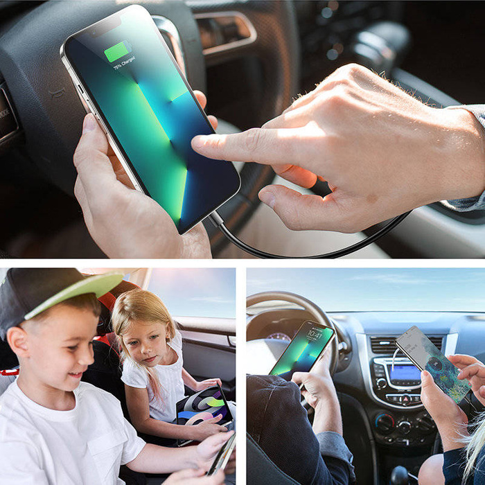 Caricabatteria da auto rapido Joyroom con cavo di prolunga 45W 5xUSB-A nero (JR-CL03 Pro)