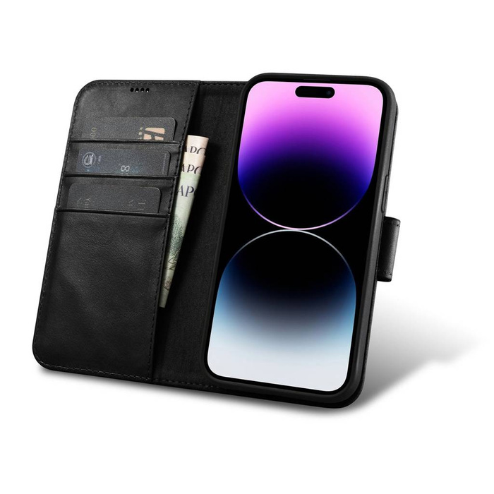 iCarer Oil Wax Wallet Case 2in1 iPhone 14 Pro Flip Leather Cover Anti-RFID black (WMI14220722-BK)