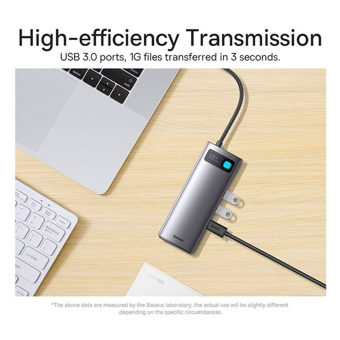 Station d&#39;accueil HUB Baseus Metal Gleam Series 6 en 1 USB Type C - 3 x USB 3.2 Gen.1 / 1 x Alimentation / 1 x Lecteur de carte SD / 1 x Lecteur de carte TF Gris (WKWG030213)