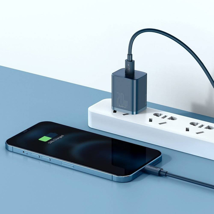 Baseus Super Si 1C Schnellladegerät USB Typ C 20 W Power Delivery + USB Typ C - Lightning Kabel 1m blau (TZCCSUP-B03)