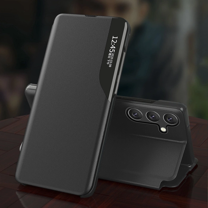 Eco Leather View Case for Samsung Galaxy S25 with Flip Stand - Black