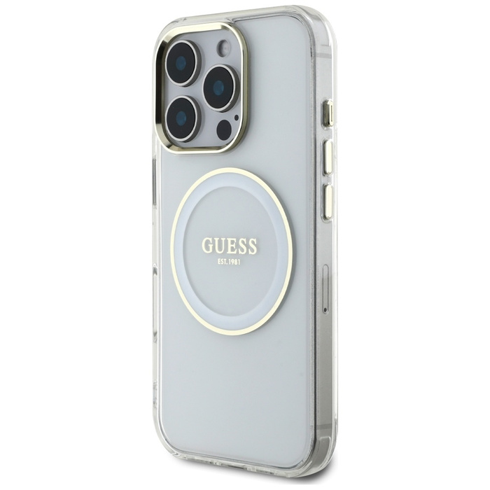 Etui Guess IML Metal Colored Circle      Classic Logo MagSafe do iPhone 16 Pro biały