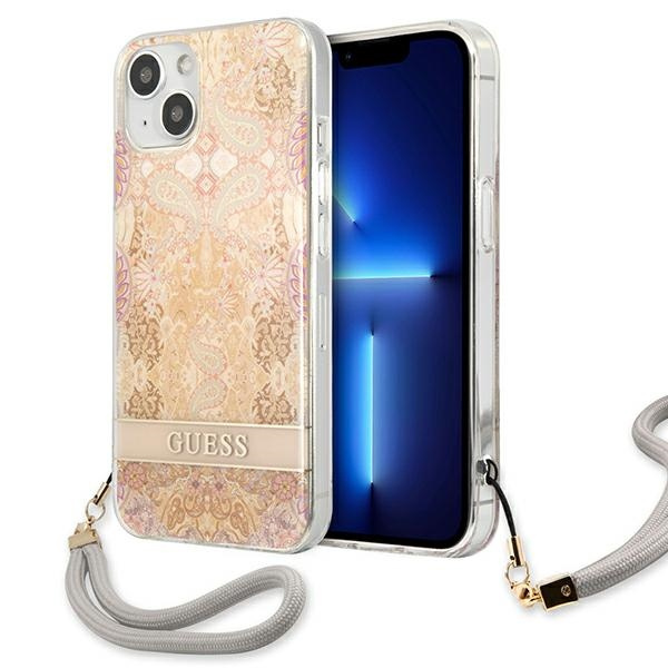 Hülle GUESS Apple iPhone 13 Mini Flower Strap Gold Hardcase