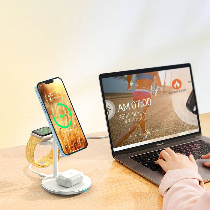 Indukční nabíječka Choetech (kompatibilní s MagSafe) Stojan pro iPhone, Apple Watch, AirPods bílá (T585-F)