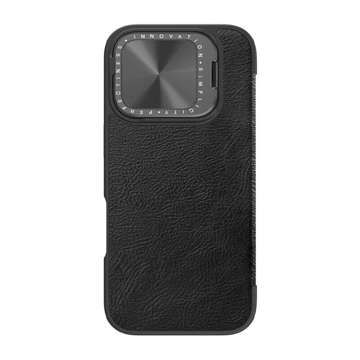 Etui Nillkin Qin Prop Leather Case z osłoną na aparat i podstawką na iPhone 16 - czarne