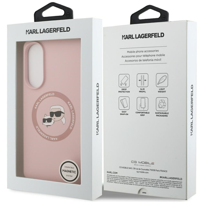 Etui Karl Lagerfeld Silicone Double      Heads And Circle MagSafe do Samsung Galaxy S25 Edge różowy
