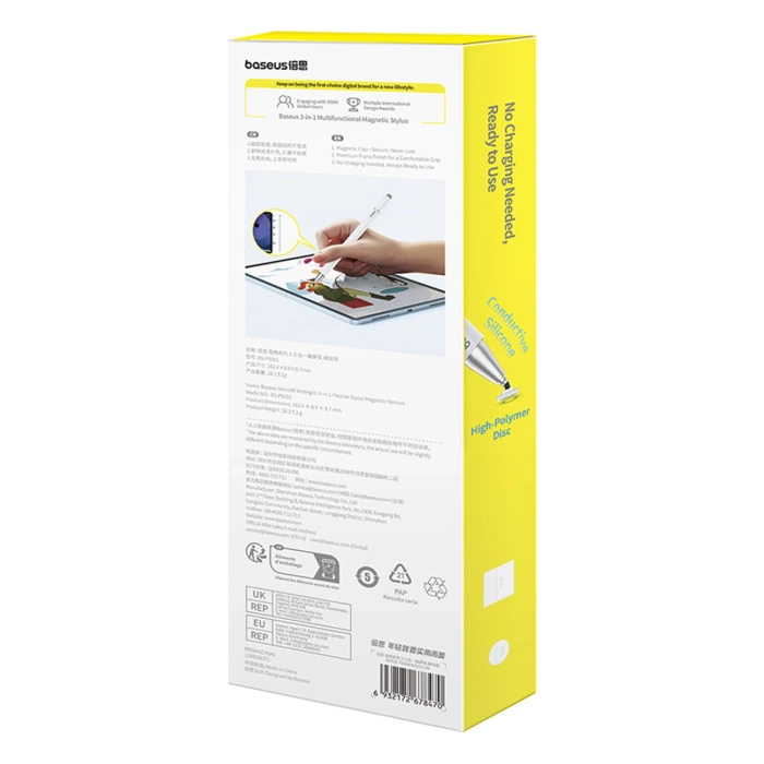 Baseus Smooth Writing III 3in1 Passiver Stylus - Magnetische Version - Weiß