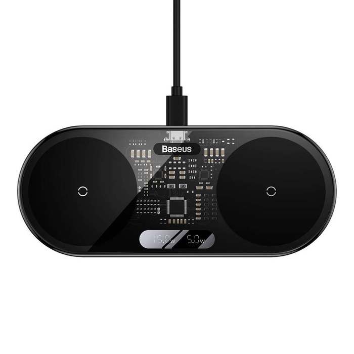 Baseus Digital LED Display caricatore wireless doppio con display digitale 20W nero (WXSX010101)