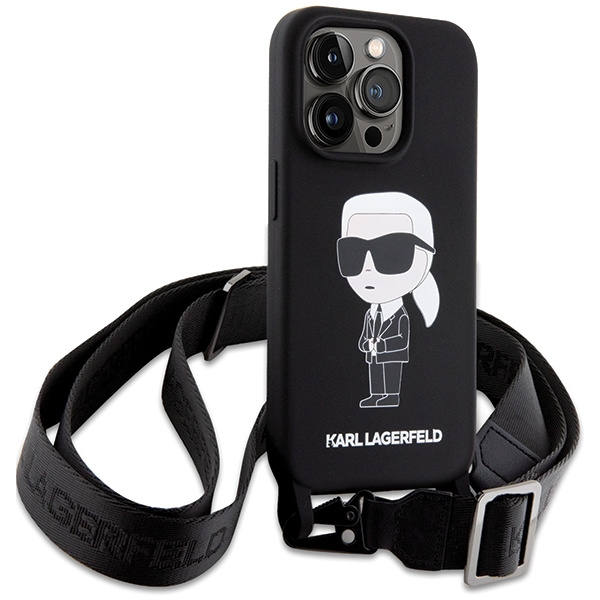 Case Karl Lagerfeld KLHCP15LSCBSKNK iPhone 15 Pro 6.1" hardcase black/black Crossbody Silicone Ikonik Case