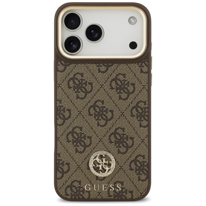 Etui Guess 4G Strass Logo MagSafe do     iPhone 17 Pro Max brązowy