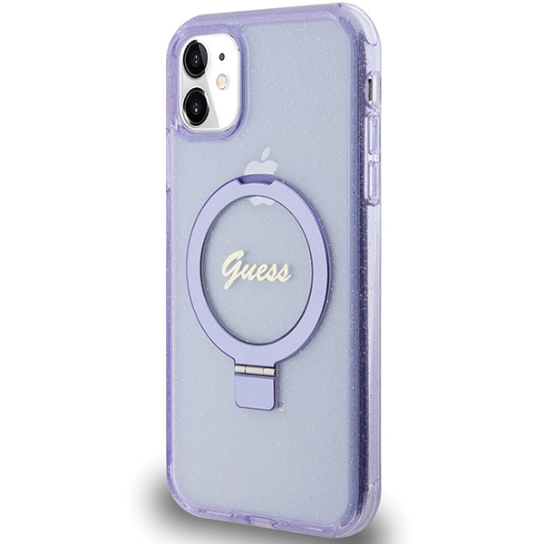 Etui Guess GUHMN61HRSGSU iPhone 11 / Xr 6.1" fioletowy/purple hardcase Ring Stand Script Glitter MagSafe Case