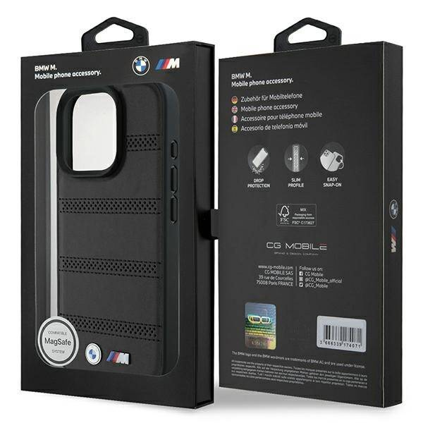 Case BMW iPhone 16 Pro 6.3" black/black hardcase M Perforated And Stitched Line MagSafe