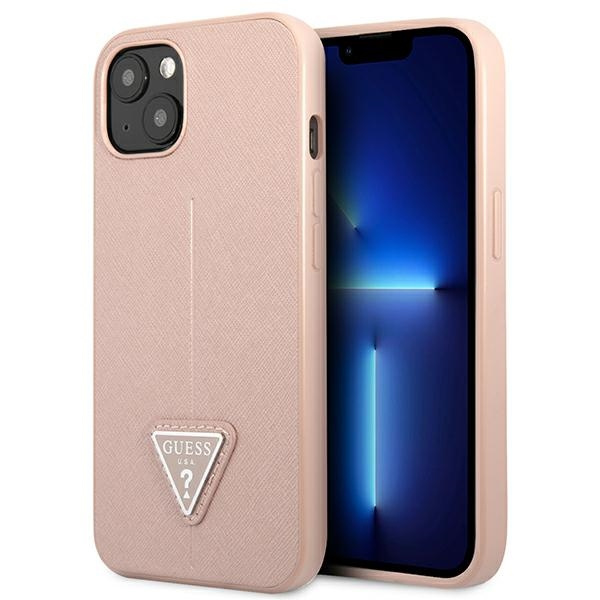 Hülle GUESS Apple iPhone 13 Mini Saffiano Triangel Logo Rosa Hartcase