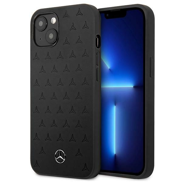 Hülle MERCEDES Apple iPhone 13 Mini Leder Sterne Muster Schwarz Hardcase