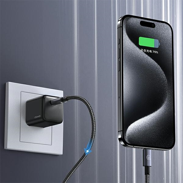 USAMS Kabel USB-C na USB-C 60W 1,2m Fast Charging stalowy/tarnish SJ661USB01 (US-SJ661)