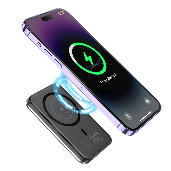 Choetech B655 induktive Mini-Powerbank MagSafe USB-A / USB-C 5000mAh - silber