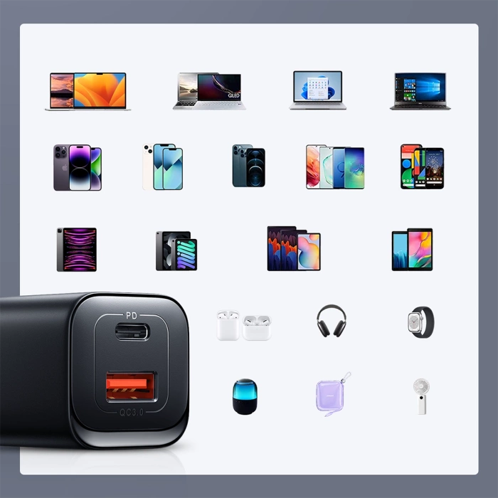 Joyroom JR-TCF08EU Speed ​​​​Series 30W PD/QC/AFC/FCP chargeur mural rapide - noir