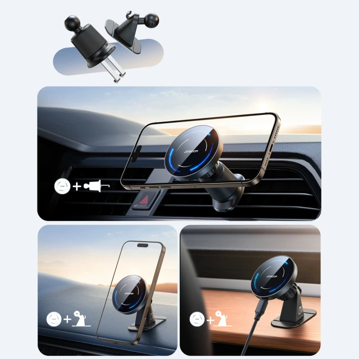 Uchwyt samochodowy Joyroom JR-ZS502 kompatybilny z MagSafe z ładowarką indukcyjną na kratkę nawiewu/deskę rozdzielczą - czarny