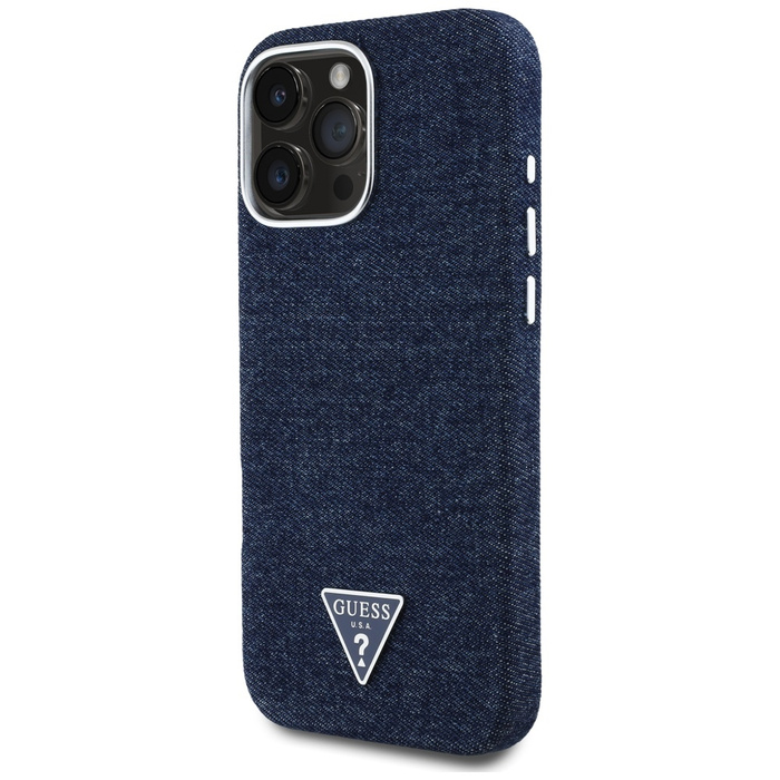 Etui Guess Denim Triangle Logo MagSafe   do iPhone 16 Pro niebieski