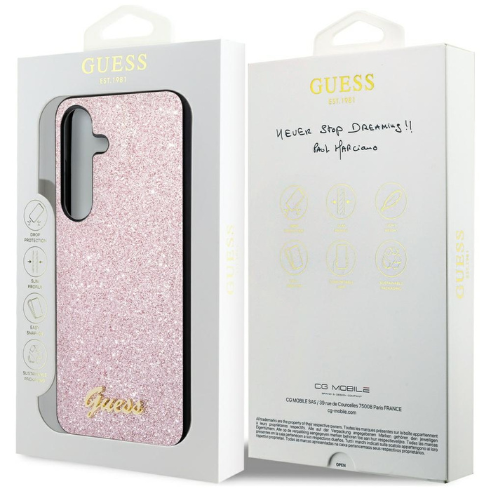 Etui Guess GUHCS24SHGGSHP Samsung Galaxy S24 S921 różowy/pink hardcase Glitter Script Case
