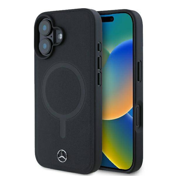 Etui Mercedes iPhone 16 Plus 6.7" czarny/black hardcase Smooth Leather MagSafe