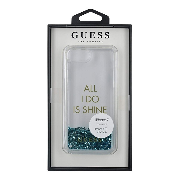 Puzdro GUESS Apple iPhone 6 7 8 SE 2020 Liquid Glitter Party Blue Hardcase