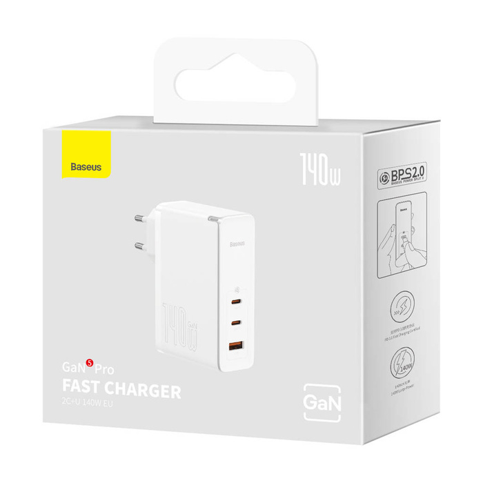 Cargador rápido Baseus GaN5 Pro 2xUSB-C + USB 140W EU blanco (CCGP100202)