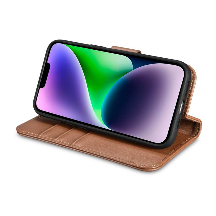 iCarer Wallet Case 2in1 iPhone 14 Flip Cuero Anti-RFID Marrón (WMI14220725-BN)