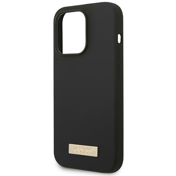 Case Guess iPhone 14 Pro 6.1" black/black hard case Silicone Logo Plate MagSafe
