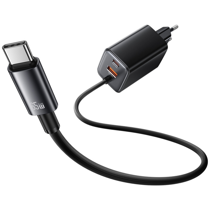 Ładowarka sieciowa USAMS JC Series CC266 65W GaN Fast Charger 2xUSB-C 1xUSB-A czarny