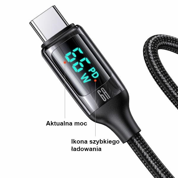 USAMS Kábel USB-C 1,2 m LED 6A gyorstöltő kábel fehér / fehér SJ544USB02 (US-SJ544)