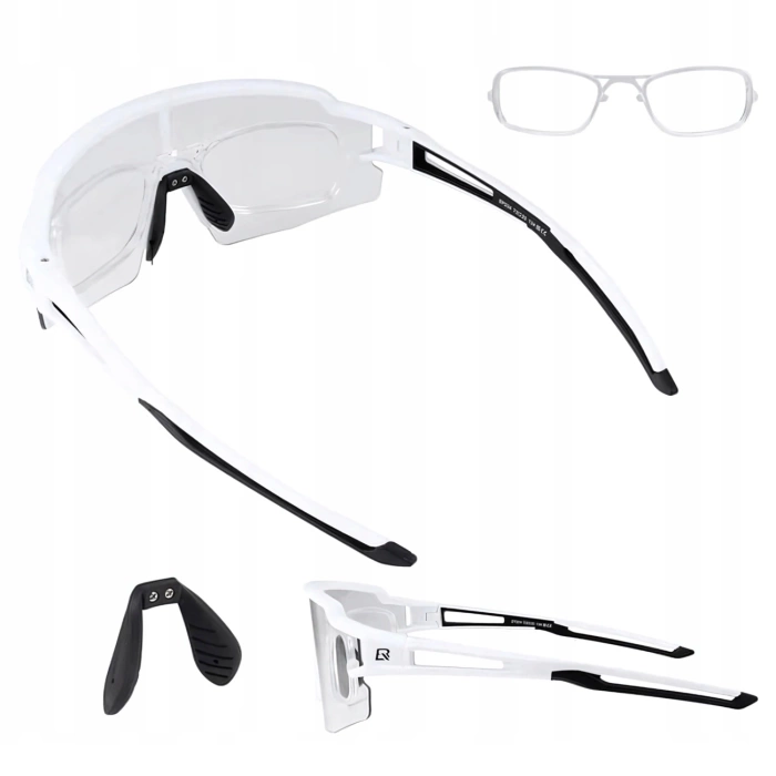 Rockbros Cycling Glasses Photochromic with UV Protection and Corrective Insert - White