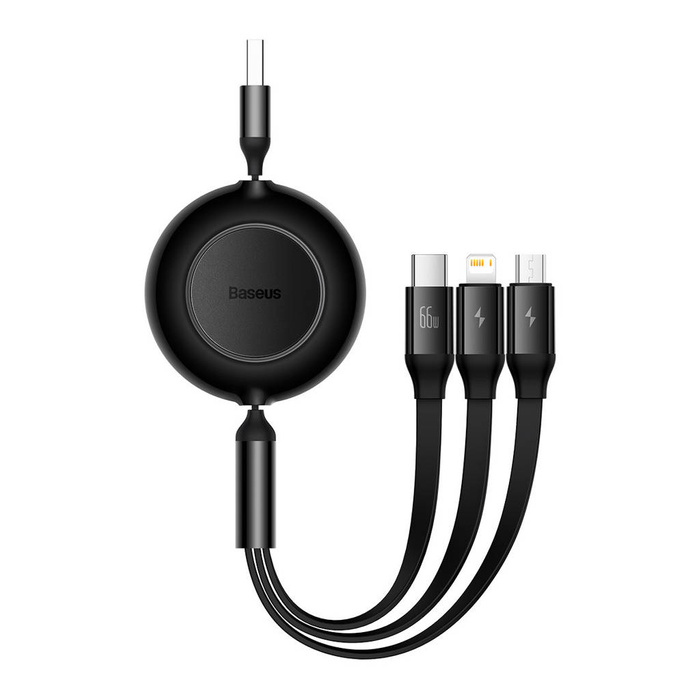 Baseus Bright Mirror 2 zatahovací kabel 3v1 USB typ A - micro USB + Lightning + USB typ C 66W 1,1 m černý (CAMJ010101)