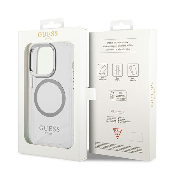 Case Guess GUHMP14XHTRMS iPhone 14 Pro Max 6.7" silver/silver hard case Metal Outline MagSafe